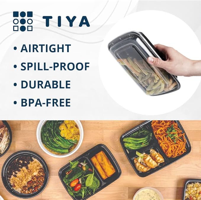 TIYA Food Containers - 16 oz Bulk 150 Pack with Lids - Rectangular Plastic To-Go Containers - Reusable, Microwavable, Dishwasher Safe - Leak-Proof for Meal Prep - BPA-Free