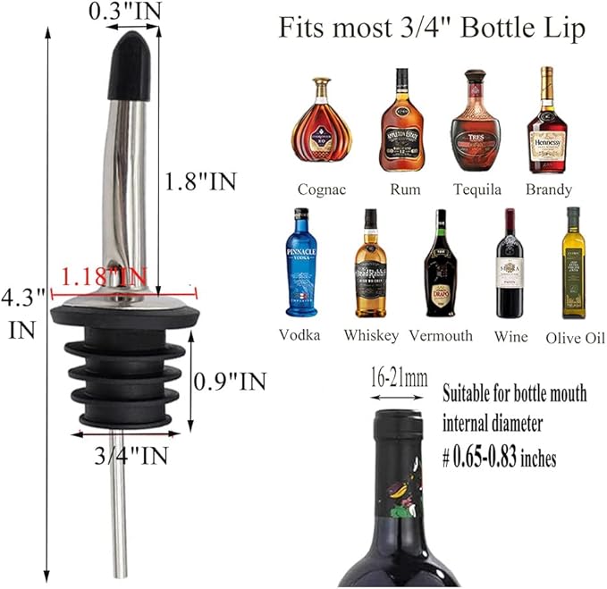 Pafusen 12 Pack Liquor Bottle Pourers, Liquor Pour Spout for Liquor Bottles, Stainless Steel Olive oil Dispenser Spout, Alcohol Pourer Spouts Dust Caps Covers, Sliver