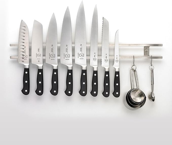 Mercer Culinary 24" Magnetic Knife Bar with 6 S Hooks, 24 Inch x 2.4 Inch x .9 Inch, Stainless Steel