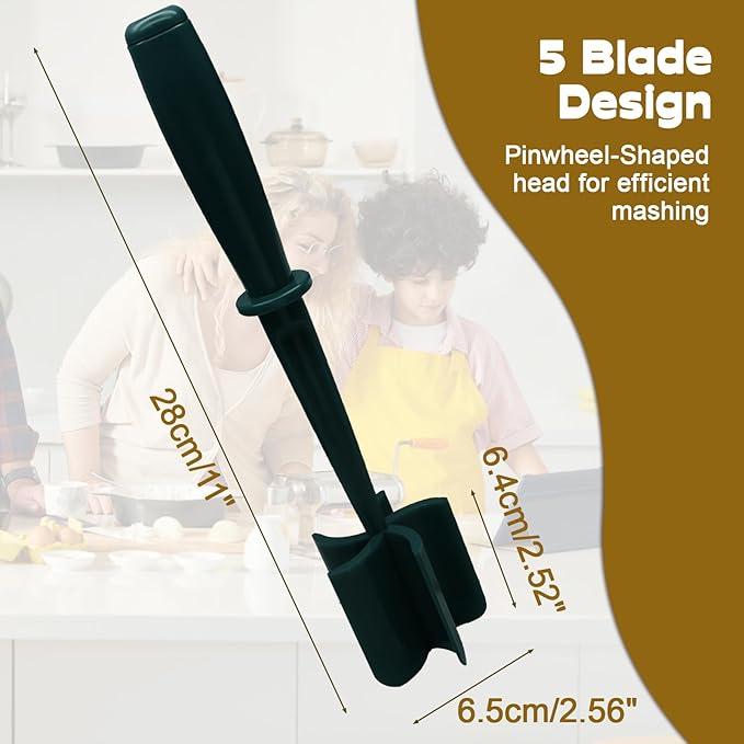 Meat Masher, 5 Curve Blade Hamburger Chopper, Heat Resistant Meat Masher for Ground Beef, Mix and Chop Kitchen Tool, Food Smasher Tool for Hamburger, Beef, Potato, Tomato, Avocado (Aqua)