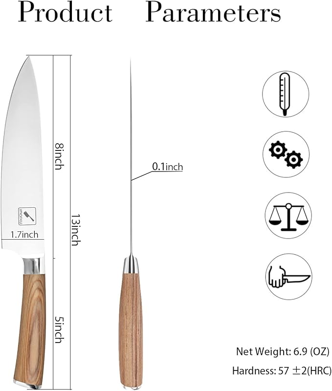 imarku Chef Knife - Pro Kitchen Knife 8 Inch Chef's Knives Japanese SUS440A Stainless Steel Sharp Paring Knife with Ergonomic Handle, Golden handle, Christmas and Thanksgiving Gifts for Men and Women