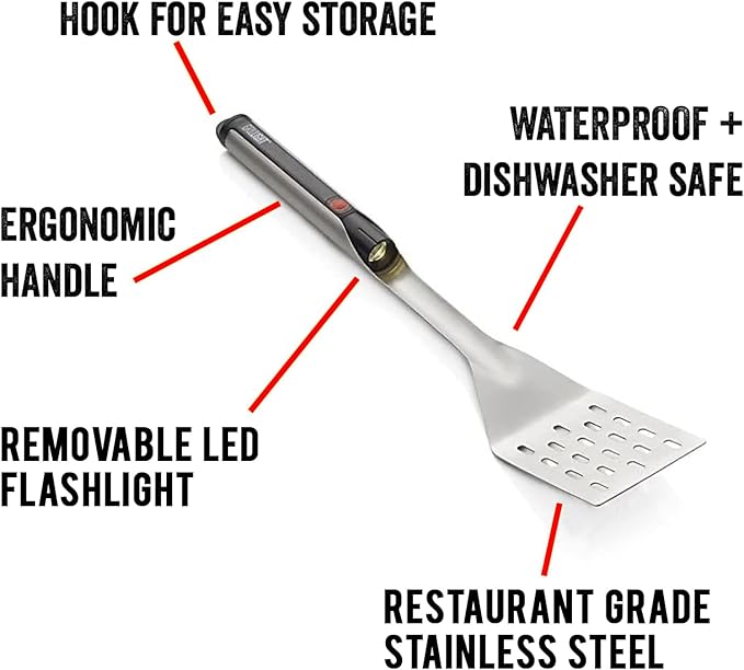 Grillight Grilling Essential Combo Gift Set: LED Light Spatula, Tongs & Bonus GrillMat | Restaurant Grade Stainless Steel Tools w/ Built-In LED Flashlight | Turn Grill into Griddle | Grill in the Dark