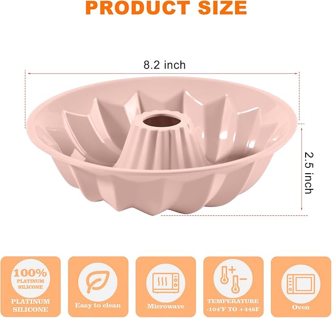 Silicone Cake Mold Flower Shaped - Non-Stick Bundt Pan, Reusable Flexible Baking Mold for Cakes Cupcakes Chocolate, Easy to Clean Pink Baking Supplies
