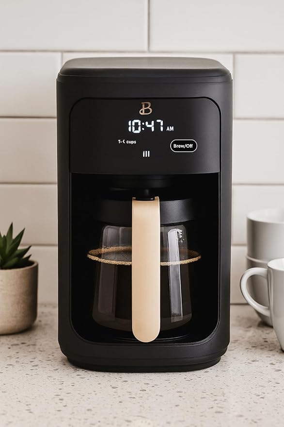 Beautiful 14-Cup Programmable Coffee Maker with Touch-Activated Display – Brew Hot Coffee Fast, Keep Warm & Auto-Pause (Black Sesame)