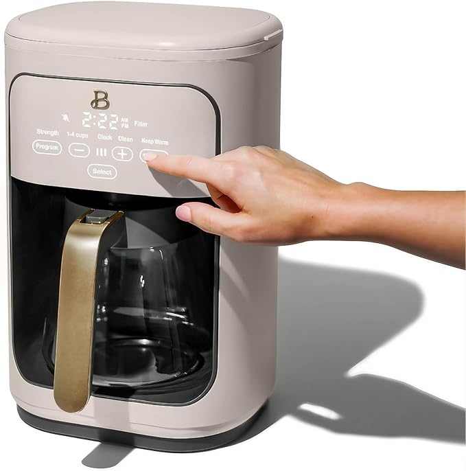 Beautiful 14-Cup Programmable Coffee Maker with Touch-Activated Display – Brew Hot Coffee Fast, Keep Warm & Auto-Pause (Porcini Taupe)