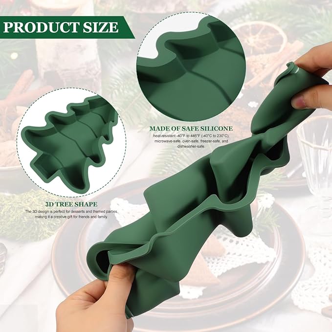 Gatuida Silicone Christmas Tree Cake Mold, Green Non-stick Baking Pan for Diy Holiday Desserts, 11. 81 X 8. 07 X 1. 85 Inches
