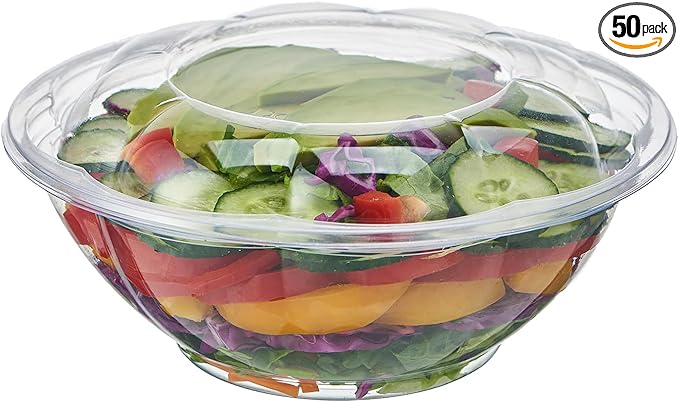 [24 oz. 50 Sets Clear Plastic Salad Bowls with Airtight Lids Disposable To Go Mixing Containers Serving for Fruit, Quinoa, Lunch and Meal Prep