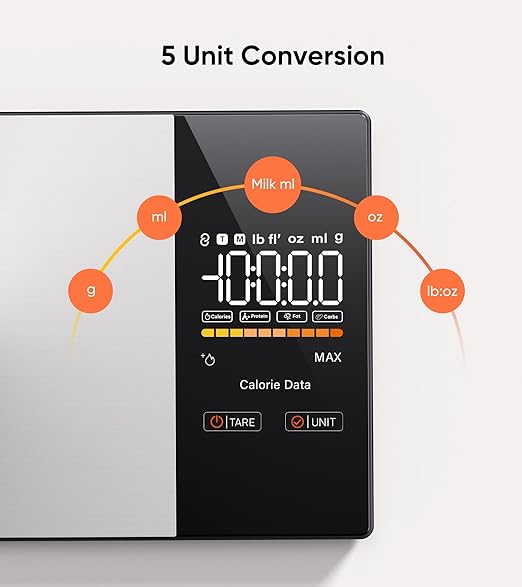 Smart Nutrition Food Scale with LED Display, Tracks Calories, Fat, Carbs & Protein via App, 0.01oz Precision Digital Kitchen Scale for Healthy Eating & Meal Prep