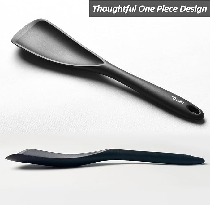Silicone Spatula Spoon, Great for Both Cooking and Serving Durable BPA-Free Matte Black Silicone, Seamless Design, Safe for Nonstick Cooking Surfaces, 2-Pcs, Black