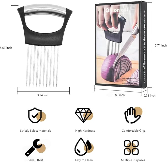 Stainless Steel Onion Holder for Slicing, Lemon Slicer Onion Cutter, Vegetable Cutter for Potato and Tomato, Avocados, Eggs, Food Slicer Assistant Tool for Fruit and Meat
