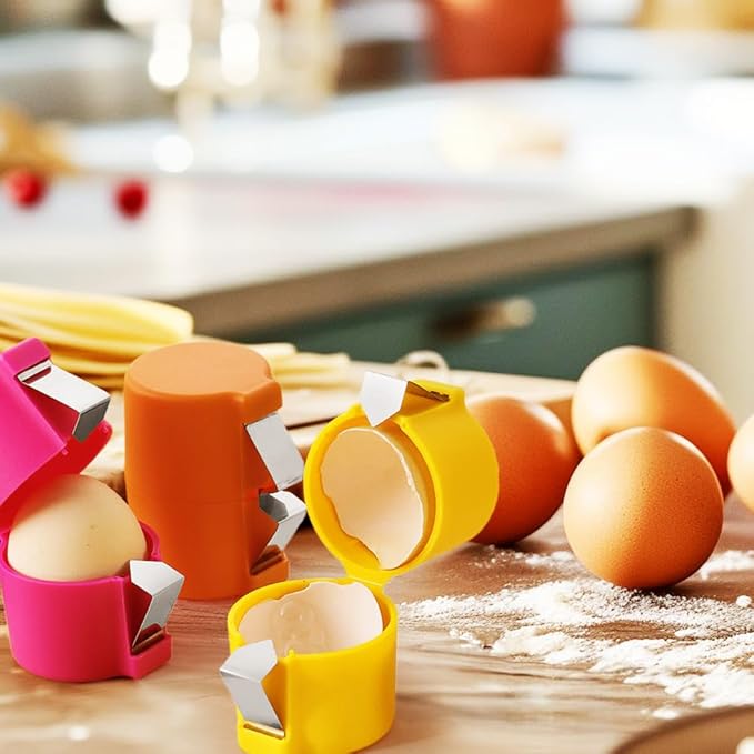 2025 Premium Egg Shell Opener, Egg Shell Cutter Eggs Shell Separator for Raw Eggs, Multifunctional Egg Cutter Egg Cracker Separator for Home Kitchen Gadgets (Yellow Red Pink)