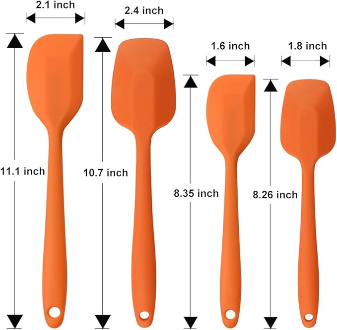 Silicone Spatulas Set, Rubber Spoon Spatula Heat Resistant Spoonula One Piece Design Seamless Spatula Non-Stick Scrapers Baking Mixing Tool (Orange Set)