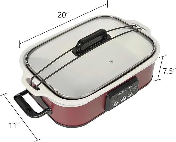 Magnifique 4 Quart Casserole Digital Slow Cooker, Premium Ceramic Bakeware for Oven, Dishwasher Safe Baking Dish, Red