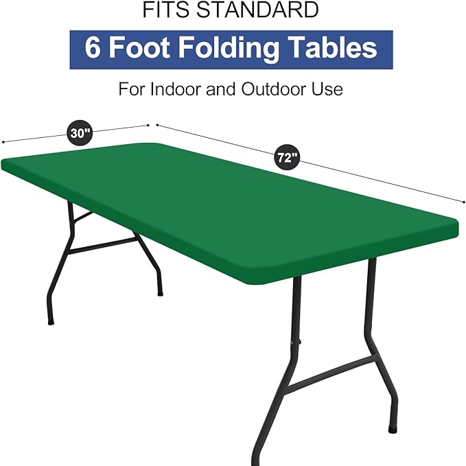 homing Rectangle Table Cloth Cover, Waterproof Polyester Elastic Fitted Tablecloth, Fits for 6 Foot Folding Tables, Washable Table Protector for Christmas, Holiday, Party (Hunter Green, 30" x 72")