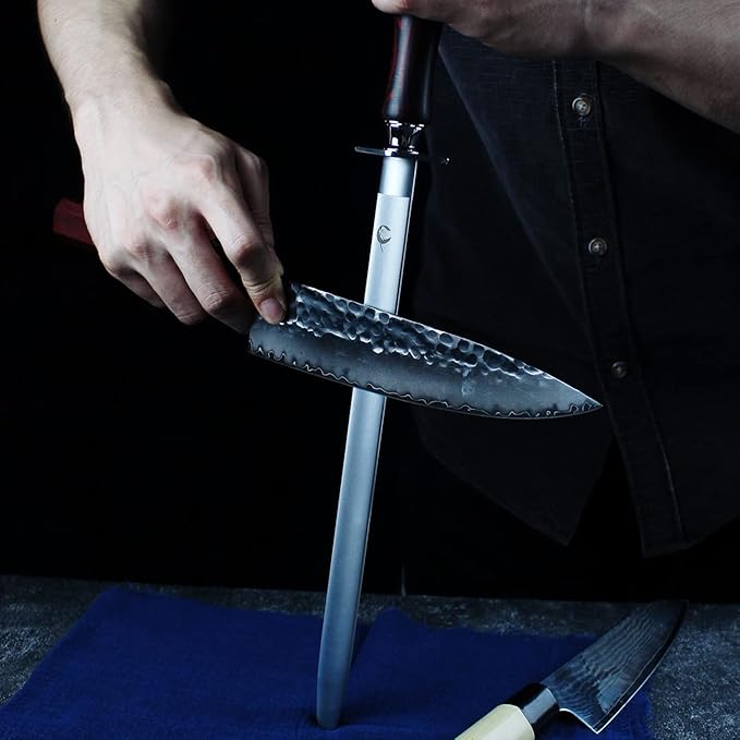 Efficient Honing Steel 12 Inches Round Knife Sharpener Steel Sharpening Rod for Kitchen Knives Carbon Steel Honing Rod