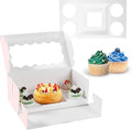 JCD 8 Packs Pink Bento Cake and Cupcake Box 5 Holes Fit 4 Cupcakes and 1 Mini Cakes Cupcake Combo Boxes for Party Bakery Supplies (Pink 1+4/8Pcs)