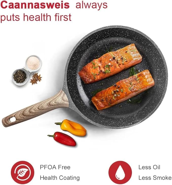 Caannasweis Nonstick Granite Frying Pan Skillet, Non Stick Omelette Frying Pans, Omelet Egg Pan, Stone Cookware Chef's Pan, Induction Compatible, PFOA Free (Gray, 8 Inch)
