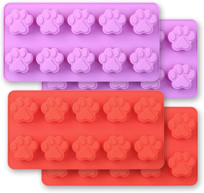 Dog Paw Shaped Silicone Molds, 10 Cavity, Food Grade, for Chocolate, Candy, Cake, Pudding, Jelly. 4 Pcs