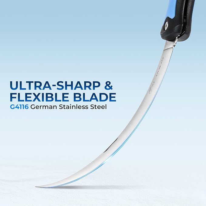 Calamus Folding Fillet Knife, Fishing Knife, G4116 German Stainless-Steel, Ultra-Sharp, Flexible & Corrosion-Resistant Blade, Non-Slip Handle, Lockback Design, Fishing Gear, Fishing Gifts for Men