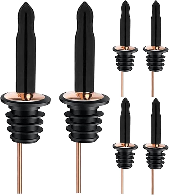 Pafusen 6 Pack Liquor Bottle Pourers, Liquor Pour Spout for Liquor Bottles, Stainless Steel Olive oil Dispenser Spout, Alcohol Pourer Dust Caps Long Covers, Rose Gold