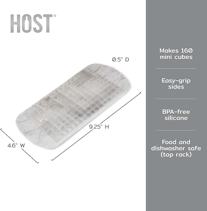 Host Mini Ice Cube Tray, Makes 160 Cubes, Durable Silicone Trays, Perfect for Cocktails, Whiskey, Bourbon, Margarita, Mojito, Iced Coffee, Home Kitchen Essentials, Set of 1, Marble