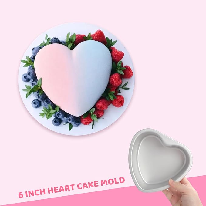 Heart Shaped Cake Pan 6 Inch Aluminum Cake Pans Heart Cake Tin Baking Cake Mold for Valentine's Weddings Birthday Party (3, 6 inch)