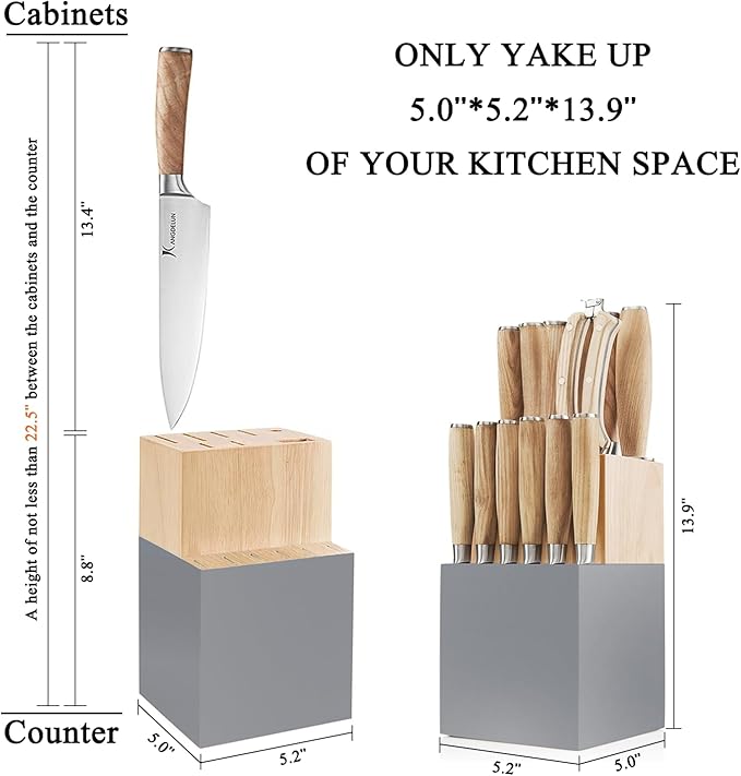 Natura Series 15 PCS Knife Block Set, Ultra Sharp High Carbon Stainless Steel with Wooden Handle
