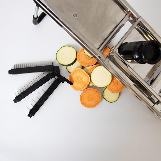 Lehman's Foldable Mandoline Veggie Slicer, Interchangeable Blades for All-In-One Vegetable Slicing, Easy to Clean, Store Flat