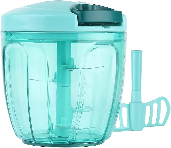 Cambom Manual Food Chopper Vegetable Cutter, Hand String Vegetable Chopper Onions Cutter for Vegetable Fruits Nuts BPA Free Food Safe Material, 900ml Blue