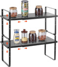 VEVOR Adjustable Kitchen Cabinet Shelf Organizer, Expandable 2 Tier Cabinet Shelf, Stackable Countertop Organizers and Storage Risers, Pantry for Kitchen Bathroom Office, Black