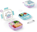 Bento Box for Kids Adults – Cute Cartoon 2-Layer Lunch Box with Fork, Sauce Cup & Brush, BPA-Free, 3-Compartment Square Snack Container with Handle for School, Office, or Travel (Purple)