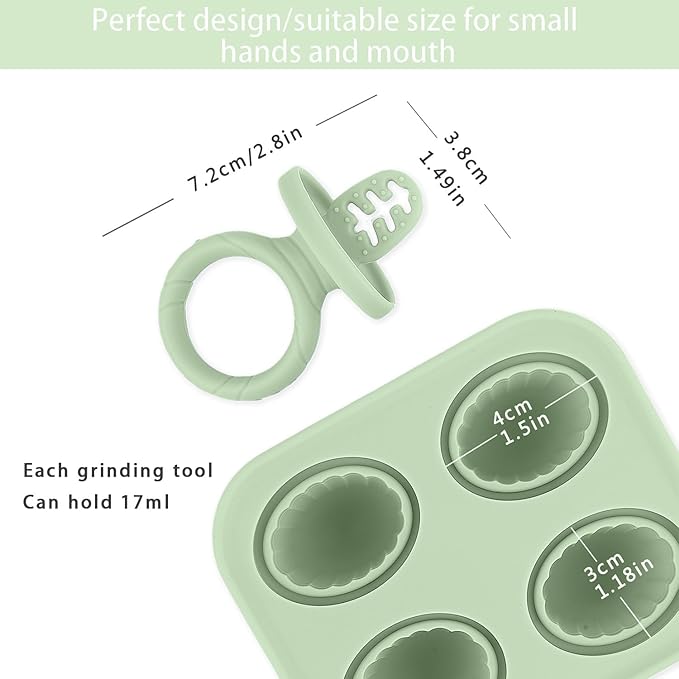Silicone Baby Ice Pop Molds with Easy-Grip Handles, 4-Cavity Frozen Treat Tray for Toddlers, Mini Popsicle Maker for Teething Relief, Fruit Puree & Breastmilk Snacks (Olive Green)