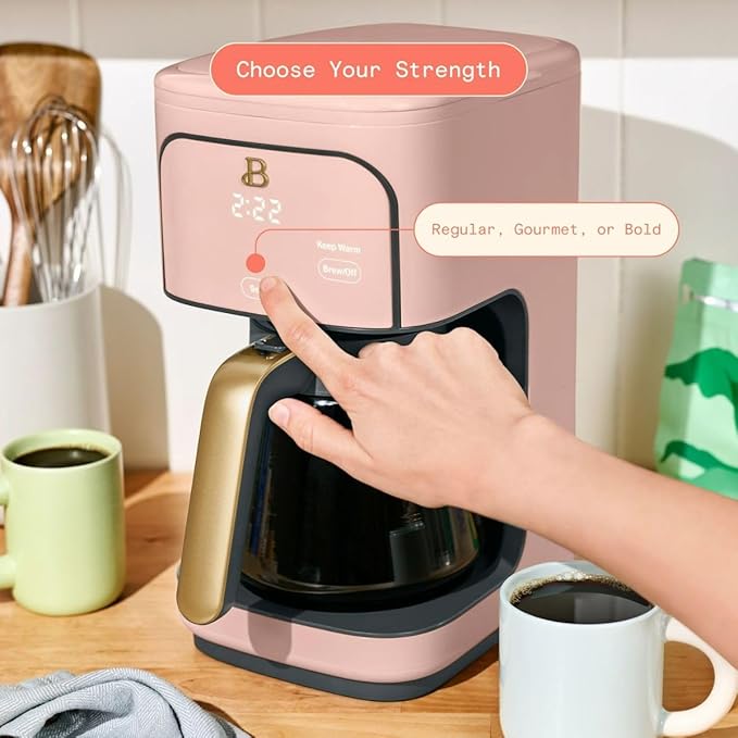 Beautiful 12-Cup Programmable Coffee Maker – Auto Brew, Digital Timer, Glass Carafe (Rose)