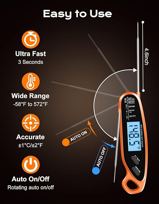 Digital Meat Thermometer for Cooking & Grilling with Dual Probe, Large Backlit & Calibration, Kitchen Food Thermometer for Candy, Oven, Grill, BBQ, Smoker, Oil Fry Instant Read Thermometers