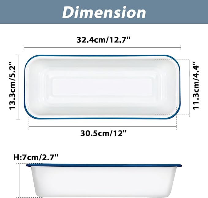 Webake Large Enamel Bread Pan, Long Banana Bread Loaf Pan for Baking, Non-Stick Rectangle Cake Pan Enamelware White 12 x 4.5 Inches