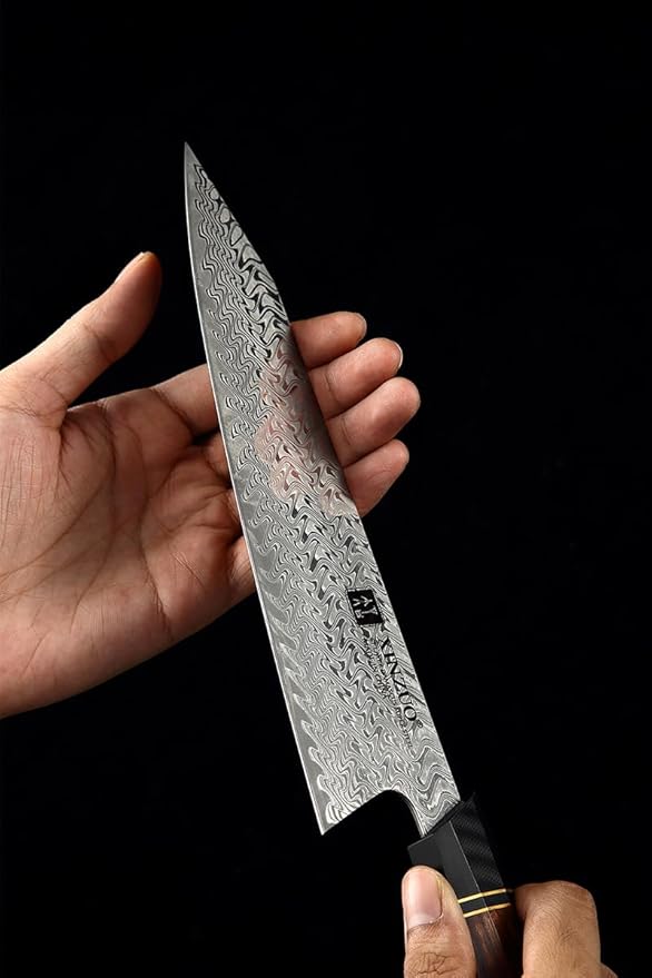 XINZUO 8.5 Inch Japanese Kiritskue Chef Knife, Professional Chef Knife,Damascus Kitchen Knife for Chefs and Home Cooking, Desert Ironwood Handle, Walnut Magnetic Wooden Sheath, Acacia Wood Box Package
