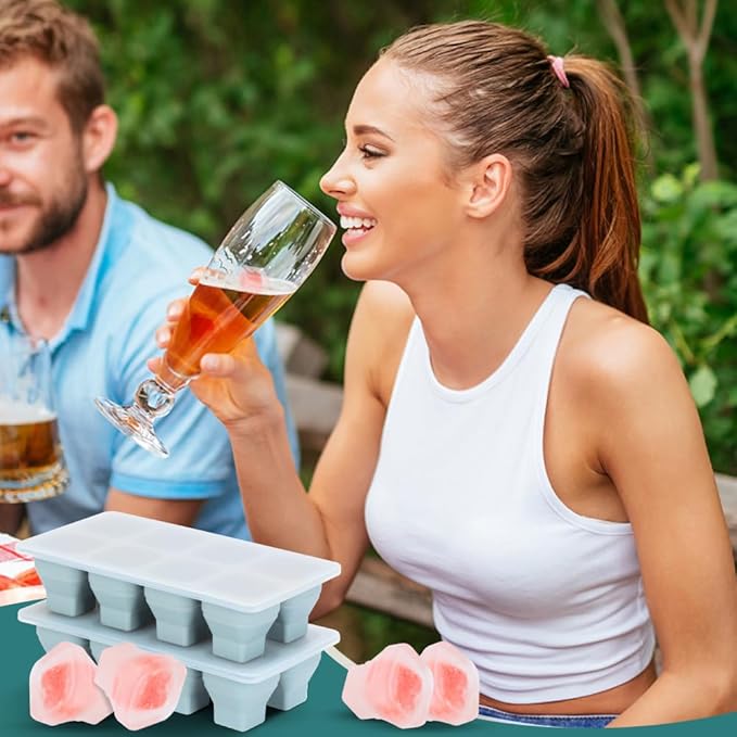 Foldable Ice Cube Trays, 2 Pack Folding Ice Cubes Maker Molds with Lid for Freezer, Easy-Release Silicone Ice Cube Tray Making, Ice Chilling Cocktail、Whiskey、Tea、Coffee、Ice Cream Maker、Baby Food