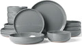 Famiware Milkyway Stoneware Dinnerware Sets with Pasta Bowls, Service for 4 (16 Pieces), Plates and Bowls Sets -Scratch Resistant, Microwave and Dishwasher Safe Dishes Set, Dark Gray
