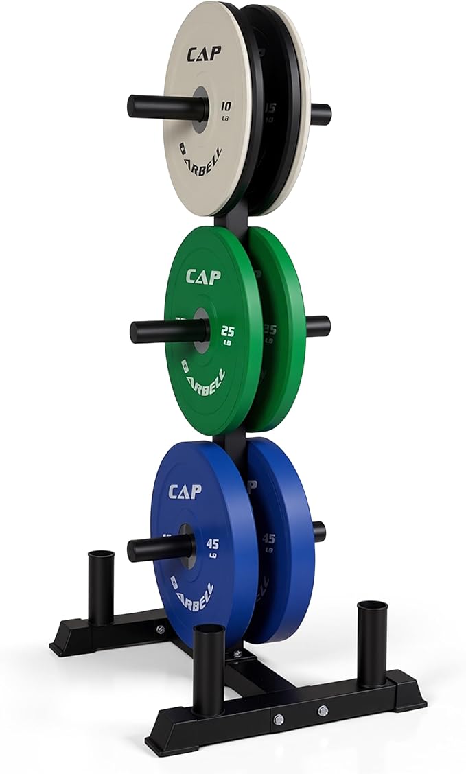 CAP Barbell 2-Inch Olympic Bumper Plate Weight Set with 6 Post Rack | 100-370 lbs | Multiple Options