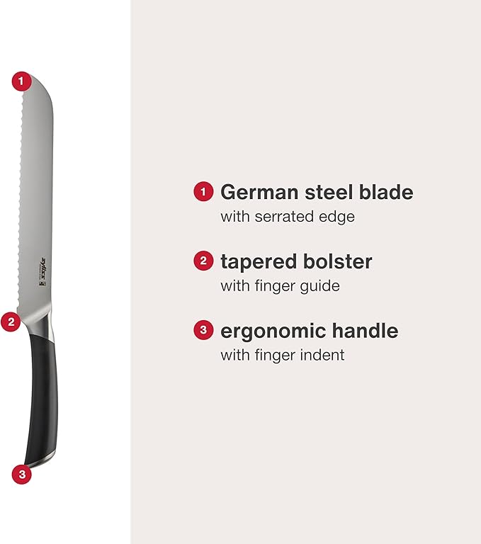 Zyliss Comfort Pro Bread Knife - Full Tang Bread Knife - Ice Hardened Stainless Steel Kitchen Knife - Crumble-Free Kitchen Cutlery - Black/Stainless Steel - 8 inches