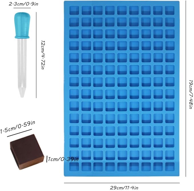 SENHAI 2 Packs Square Silicone Mold, 126 Cavity Flexible and Non-stick Ice Cube Trays Candy Fudge Chocolate Jelly Molds - 1 Blue & 1 Green