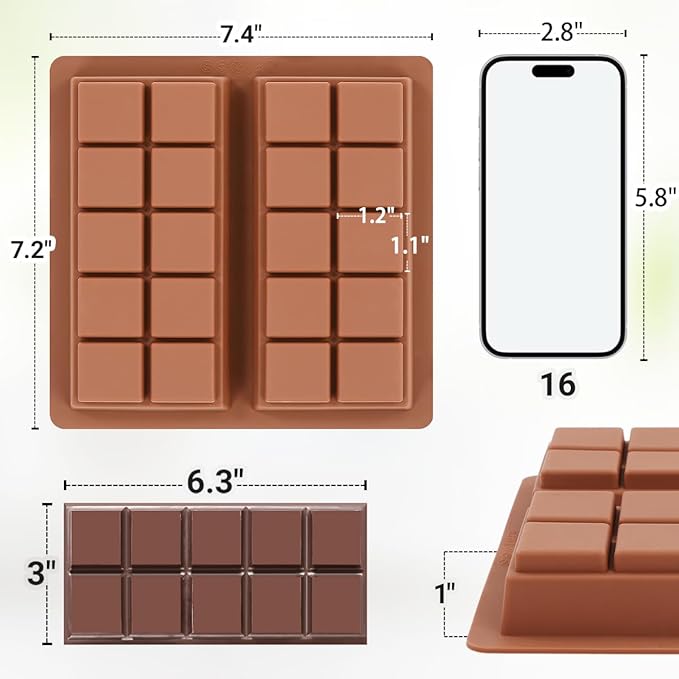 FUNBAKY Dubai Silicone Chocolate Bar Mold - 1-Inch Deep Cavities, Large Thick Candy Bar Mold, Ideal for Filling Pistachio Chocolate, Includes Scraper, 1 Pack