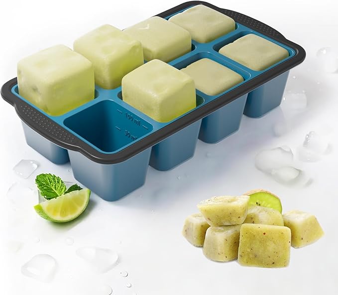 Ice Cube Tray For Freezer, 16 Large 1/2 Cub Cubes, Silicone Ice Trays For Freezer With Lid, Heavy-duty, Sturdy and Easy to Demold, Suitable for whisky, coffee, Herbs, Purees, 2-Pack