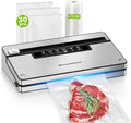 Bonsenkitchen Vacuum Sealer Machine, Stainless Steel Food Sealer Vacuum Sealers with 30 Bags & 1 Roll, 5 Food Vacuum Modes, Built-in Cutter & Bag Storage (Silver Black)