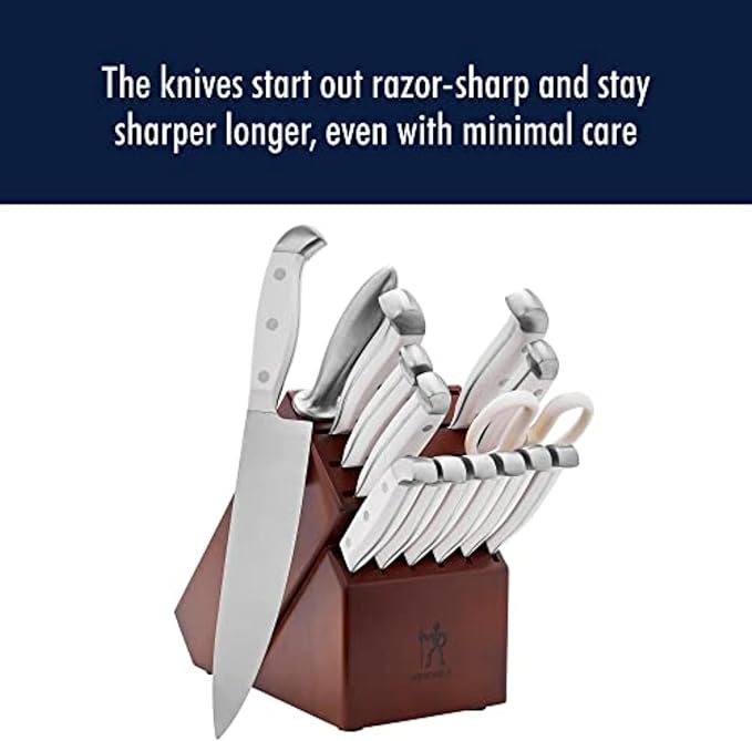 HENCKELS Statement Razor-Sharp 15-Piece White Handle Knife Set with Block, German Engineered Knife Informed by over 100 Years of Mastery