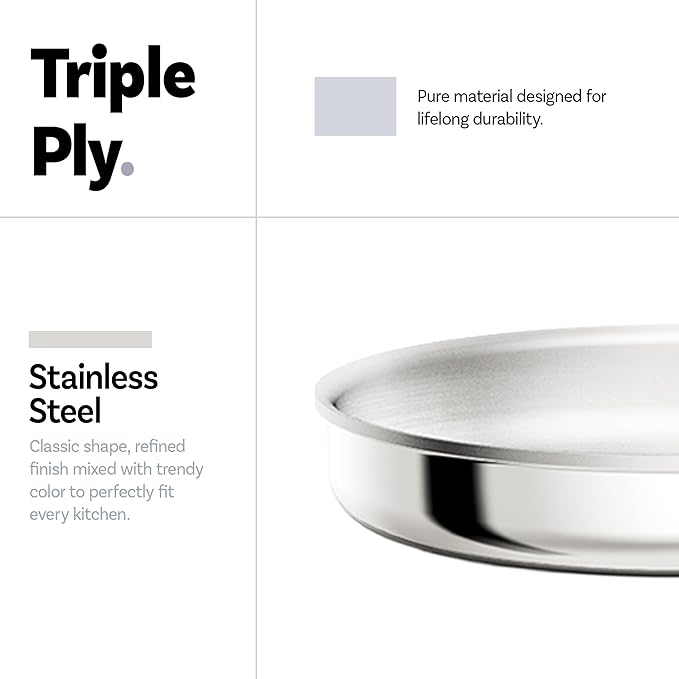 CAROTE 10 Inch Tri-Ply Stainless Steel Saute Pan, 4QT Nonstick Frying Pan with Detachable Handle, Non Toxic Stainless Steel Cooking Pan, Induction Kitchen Cookware with Lid, Oven Safe to 600°F