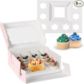 JCD 8 Packs Pink Bento Cake and Cupcake Box 1+8 Bento Box with Clear Window for 4-inch Cake and 8 Cupcakes Packaging Gift Baked Goods for Family Dinner Birthday Party Picnic Gift (Pink 1+8/8Pcs)