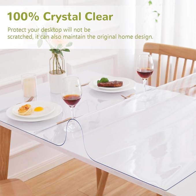 40 x 96 Inch Clear Table Cover Protector, Clear Table Protector for Dining Room Table, 1.5mm Plastic Table Cover, Waterproof Table Pad for Kitchen, Office