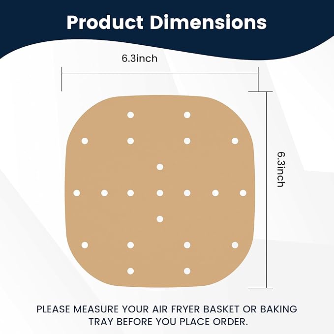 400PCS 6.3 Inch Square Air Fryer Parchment Paper Liners Disposable, Unbleached Air Fryer Sheets with Holes, Perforated Steamer Liners for 2-5QT Basket Air Fryer Microwave Oven Frying Pan Plate