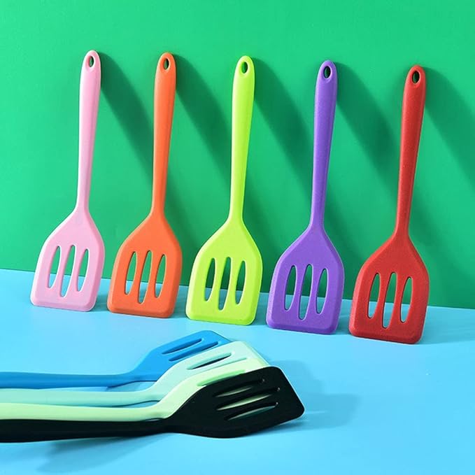 2Pack Small Silicone Turner High Heat Resistant Slotted Spatula for Fish, Eggs, Pancakes and More (8.2 IN, Green)